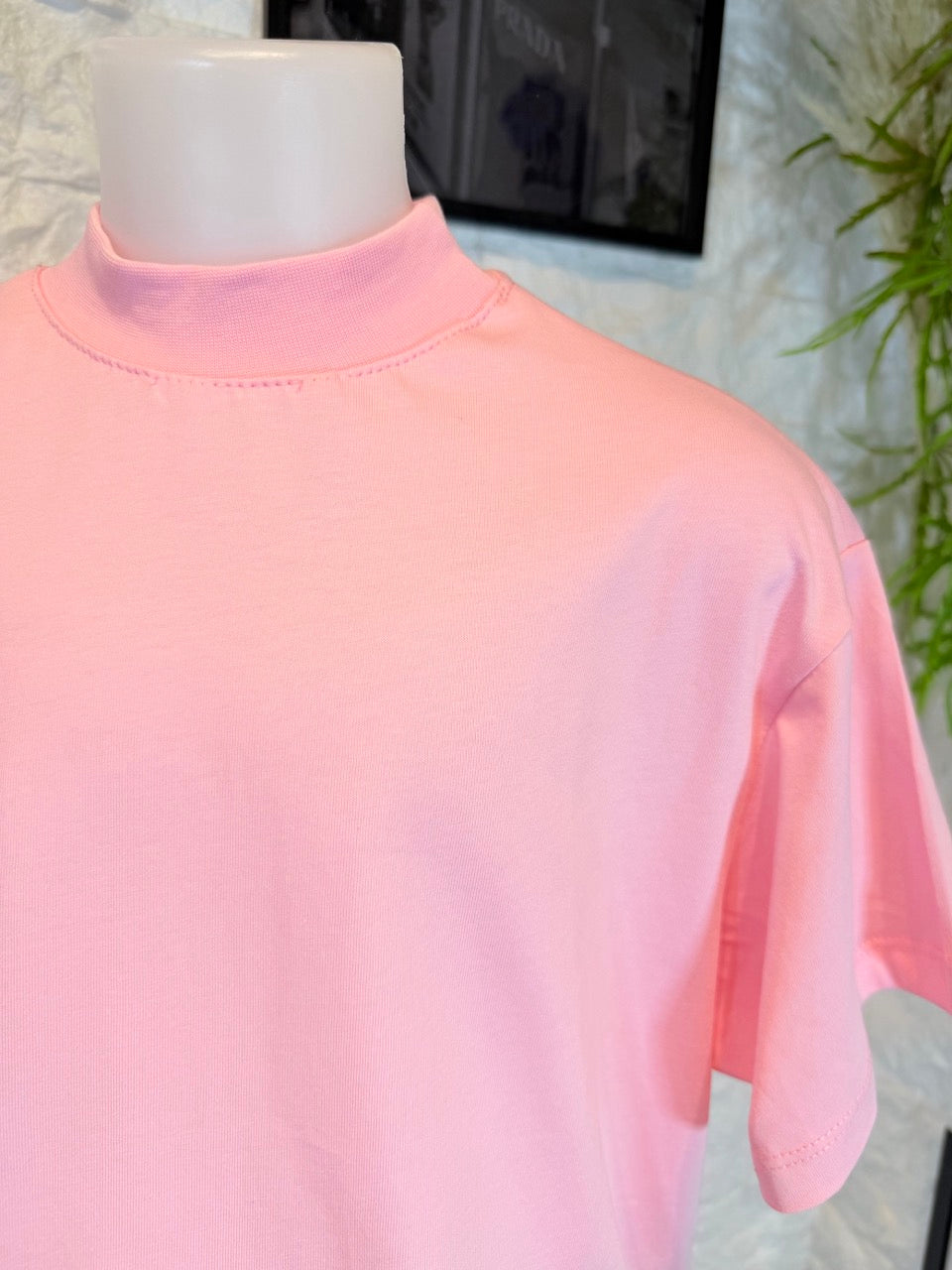 T-shirt rosa in tinta unita con mezzo collo alto 6-16 anni