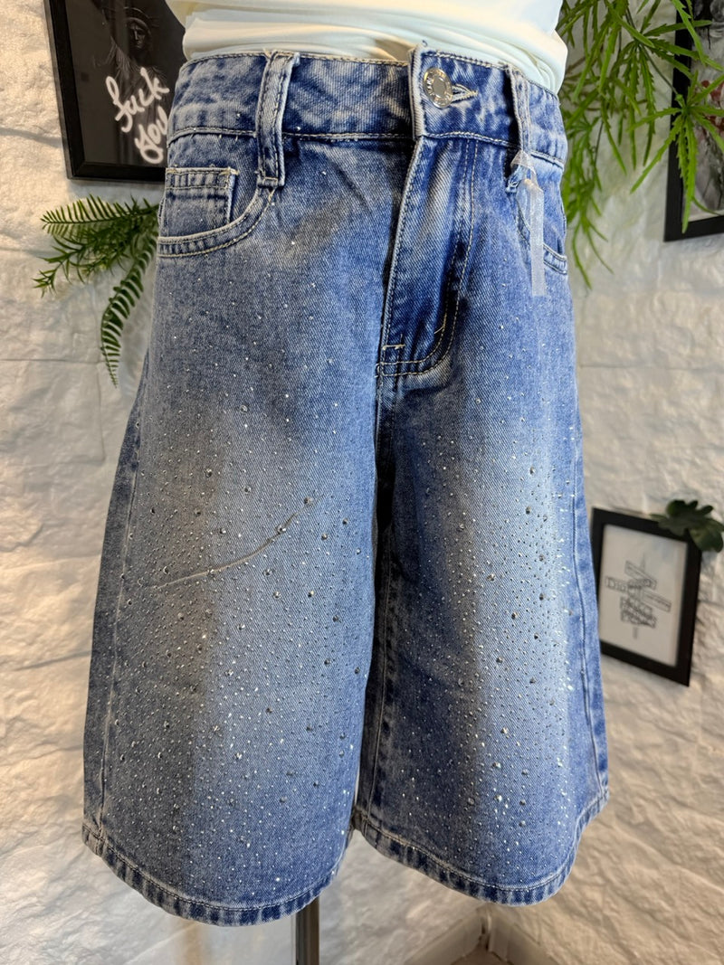 Jeans bermuda blu con brillantini 6-16 anni