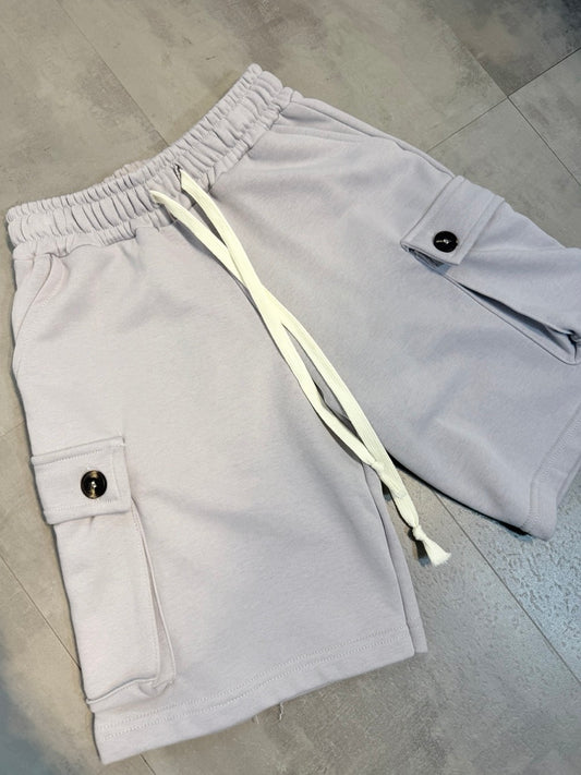 Bermuda cargo grigio ghiaccio in tuta con tasche laterali e laccio 6-16 anni