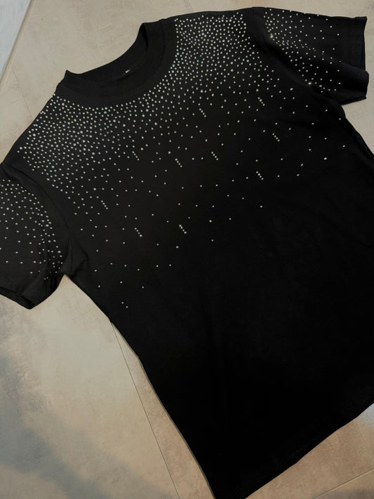 T-shirt nera con strass sfumati 10-16 anni