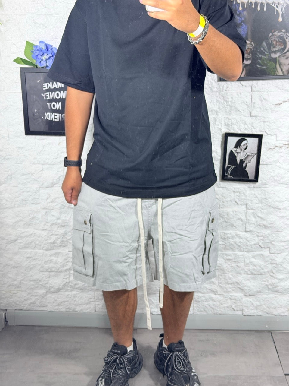 Jeans bermuda grigio chiaro slavato con tasche laterali - OVERSIZE