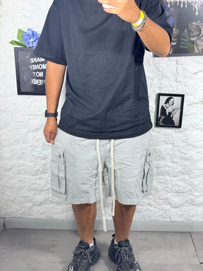 Jeans bermuda grigio chiaro slavato con tasche laterali - OVERSIZE