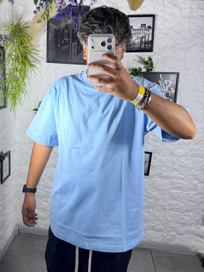 T-shirt turchese in tinta unita con mezzo collo alto - OVERSIZE