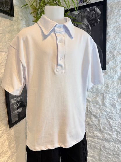 Polo bianca in tinta unita in cotone - OVERSIZE 10-16 anni