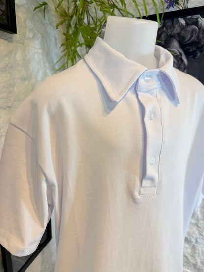 Polo bianca in tinta unita in cotone - OVERSIZE 10-16 anni
