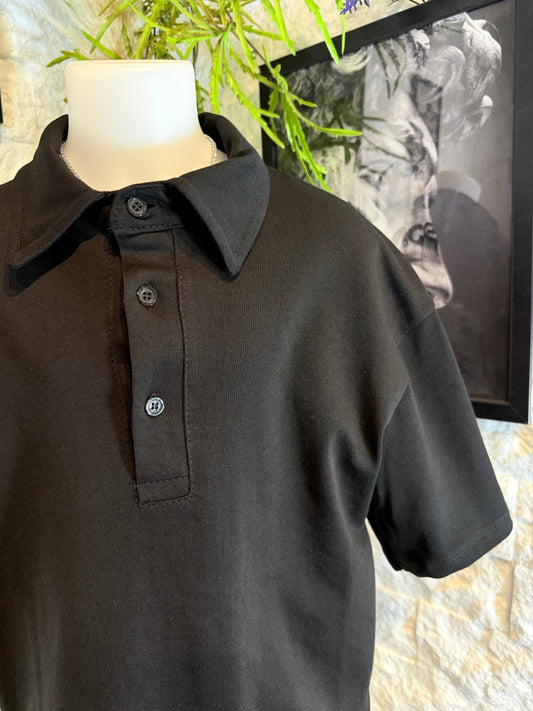 Polo nera in cotone in tinta unita - OVERSIZE 10-16 anni