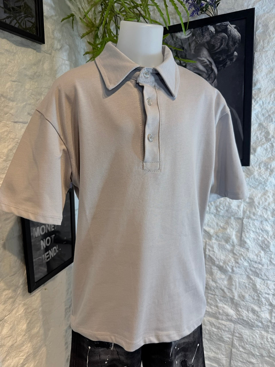 Polo grigio ghiaccio in cotone in tinta unita - OVERSIZE 10-16 anni