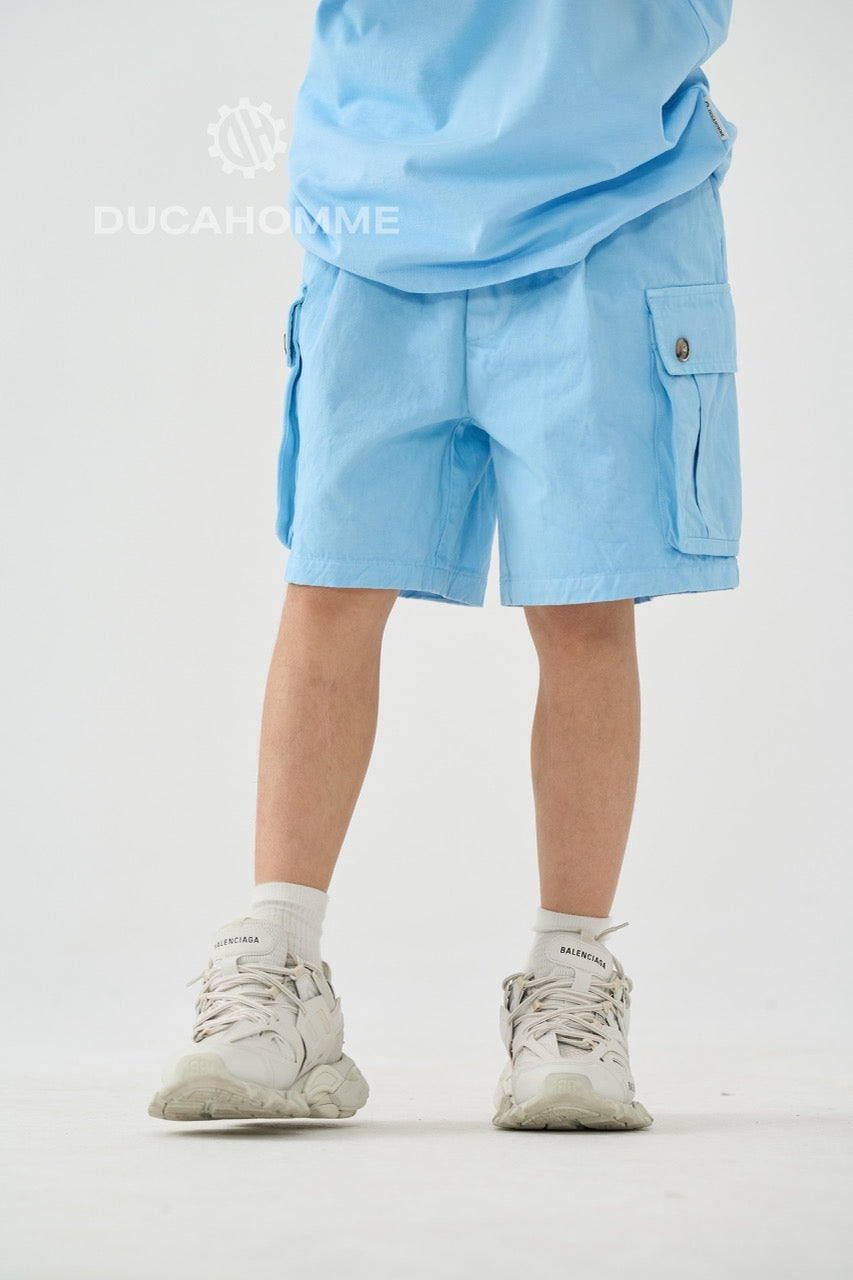 Jeans bermuda cargo celeste con tasche laterali e laccio lungo 10-16 anni