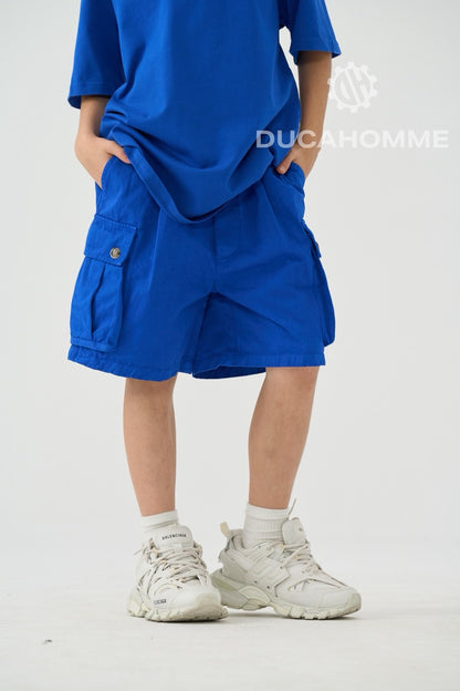 Jeans bermuda cargo blu royal con tasche laterali e laccio lungo 10-16 anni