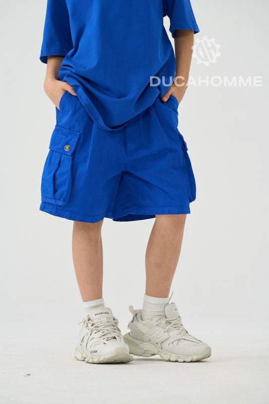 Jeans bermuda cargo blu royal con tasche laterali e laccio lungo 10-16 anni