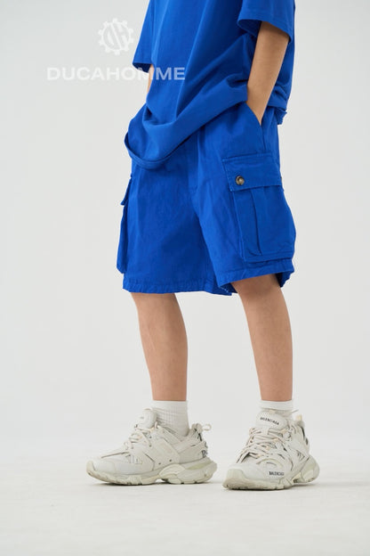 Jeans bermuda cargo blu royal con tasche laterali e laccio lungo 10-16 anni