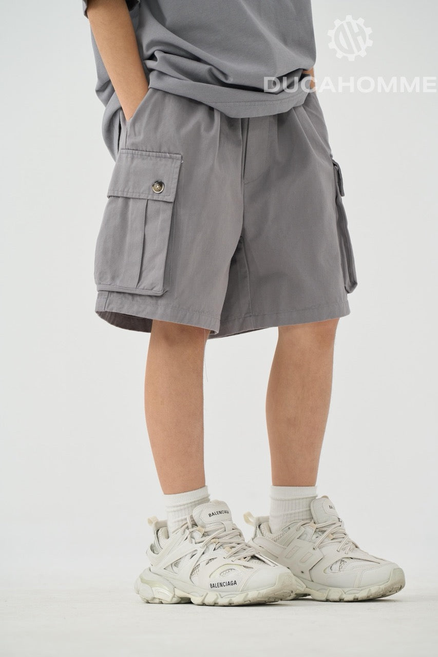 Jeans bermuda cargo grigio chiaro con tasche laterali e laccio lungo 10-16 anni