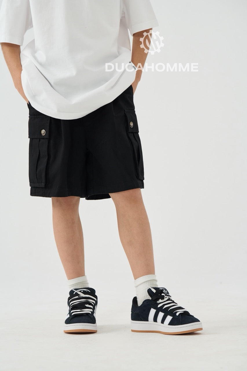 Jeans bermuda cargo nero con tasche laterali e laccio lungo 10-16 anni