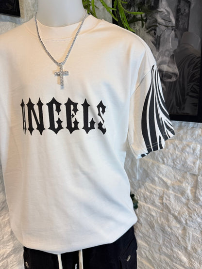 T-shirt bianca con stampa "ANGELS" e maxi ali nere 10-16 anni