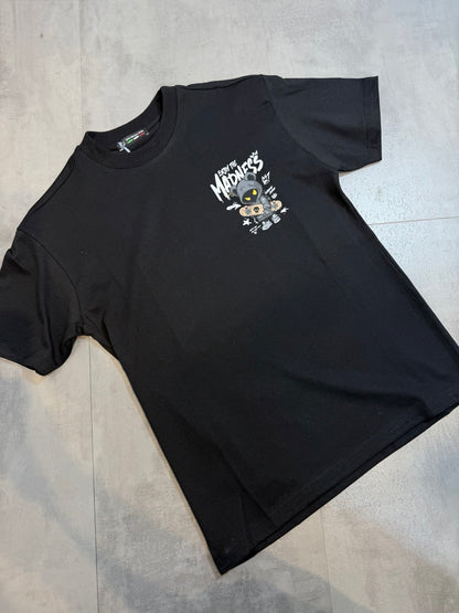 T-shirt nera con stampa Madness e orsetto 10-16 anni