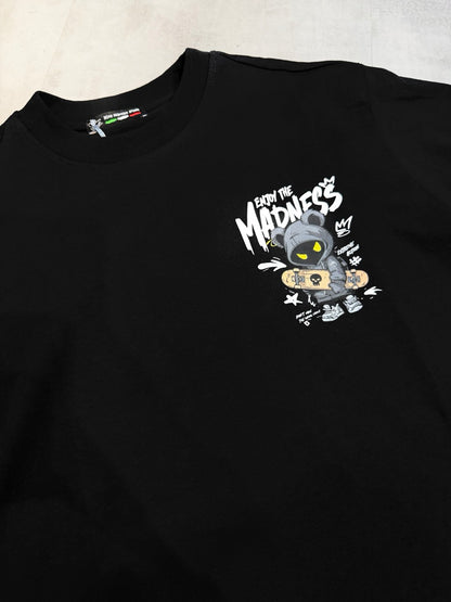 T-shirt nera con stampa Madness e orsetto 10-16 anni