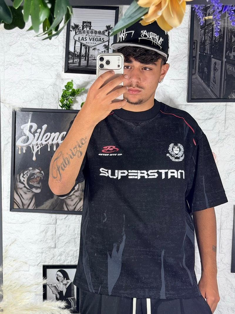 T-shirt nera con stampa "SUPERSTAT" 43 - OVERSIZE