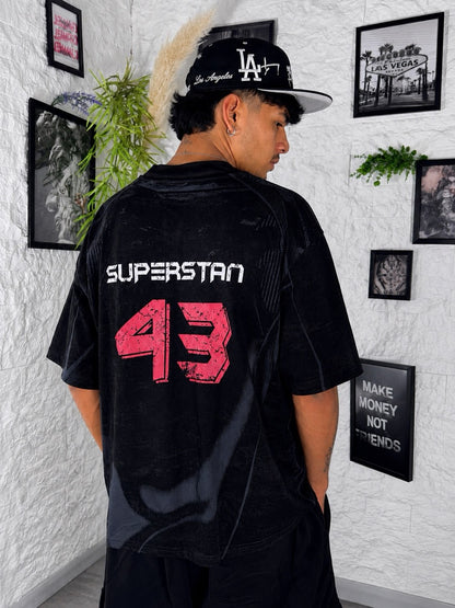 T-shirt nera con stampa "SUPERSTAT" 43 - OVERSIZE
