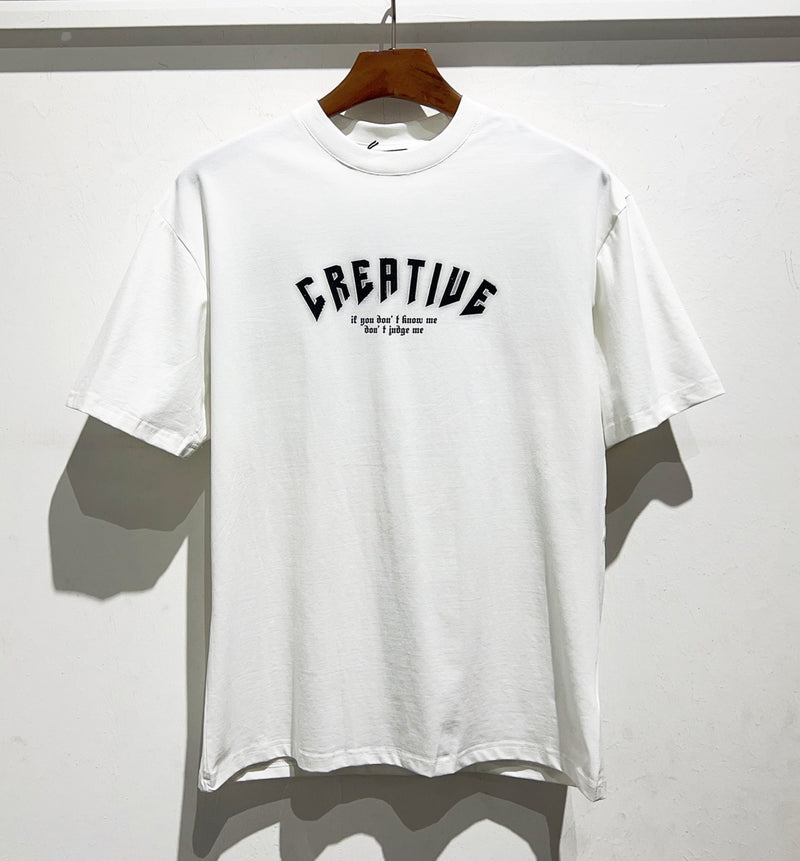 T-shirt bianca con stampa Creative e mano con brillantini - OVERSIZE