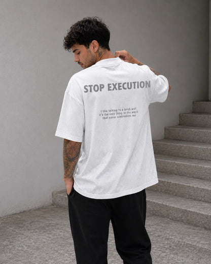 T-shirt bianco avorio slavata con stampa Target - OVERSIZE