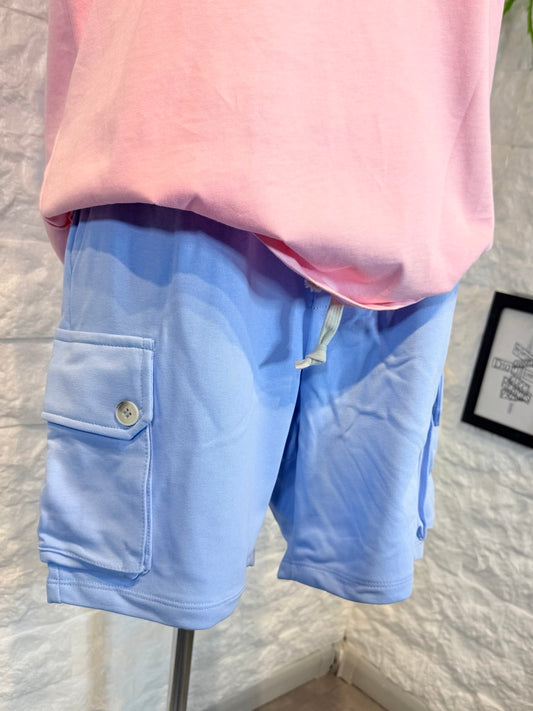 Bermuda cargo celeste in tuta con tasche laterali e laccio 6-16 anni