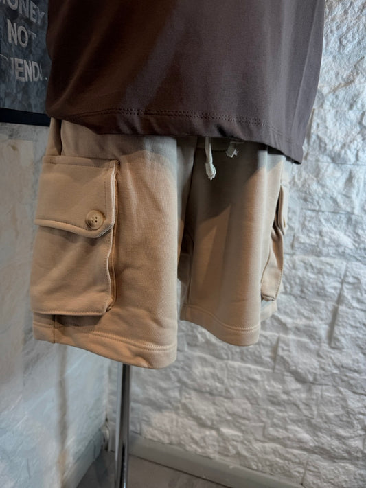 Bermuda cargo beige celeste in cotone con tasche laterali 6-16 anni