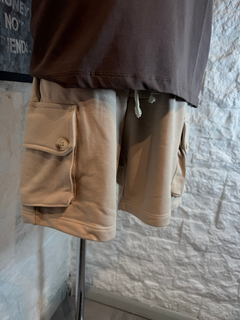 Bermuda cargo beige celeste in cotone con tasche laterali 6-16 anni