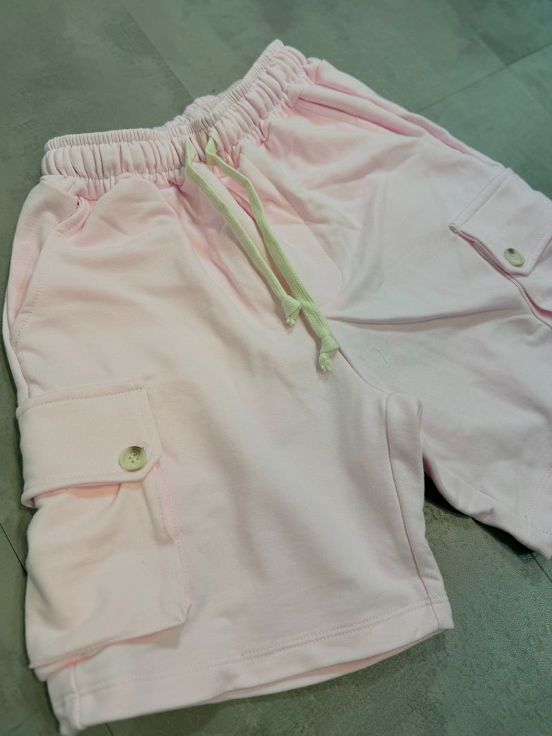 Bermuda cargo rosa chiaro in tuta con tasche laterali e laccio 6-16 anni