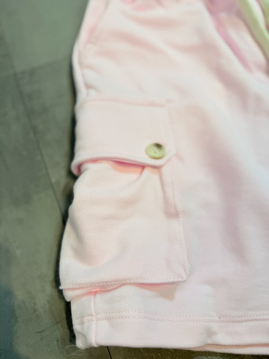 Bermuda cargo rosa chiaro in tuta con tasche laterali e laccio 6-16 anni