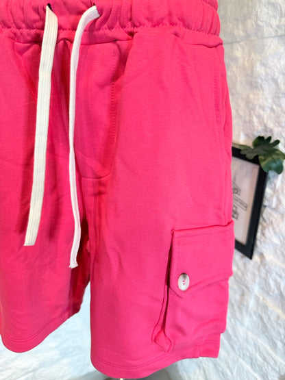 Bermuda cargo fucsia in tuta con tasche laterali e laccio 6-16 anni