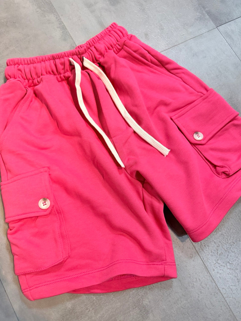 Bermuda cargo fucsia in tuta con tasche laterali e laccio 6-16 anni