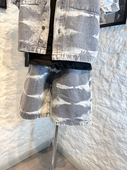 Completo denim grigio slavato con camicia bottoni e bermuda 8-16 anni