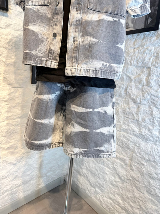 Completo denim grigio slavato con camicia bottoni e bermuda 8-16 anni