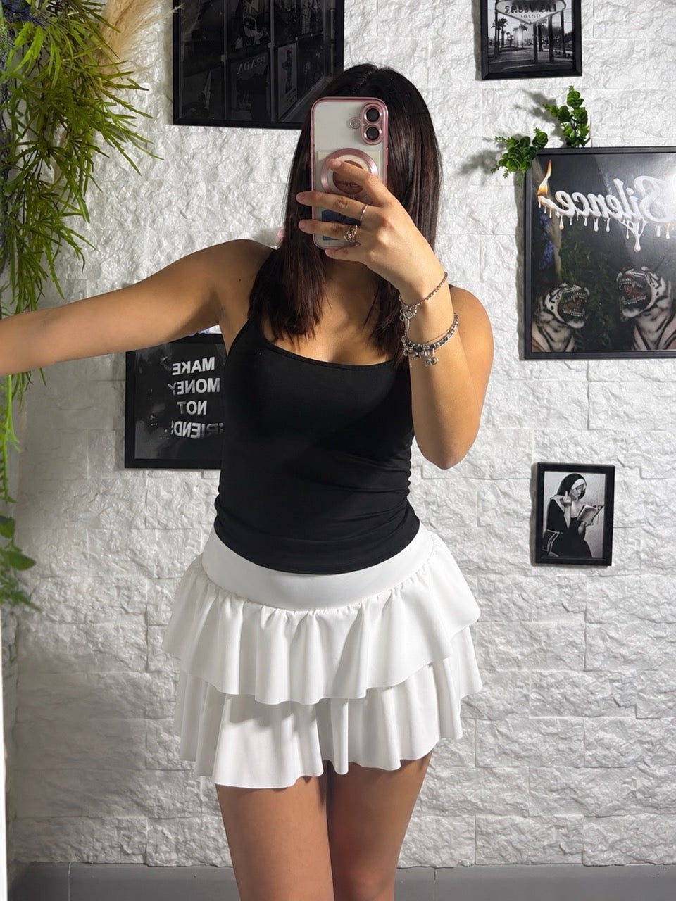 Gonna corta elasticizzata con culotte integrate e doppia balza