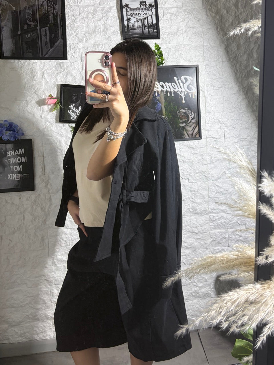 Completo in denim con giacca con laccio e bermuda