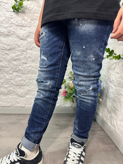 Jeans skinny blu in denim con schizzi di vernice - MOD "DSQ" 10-16 anni