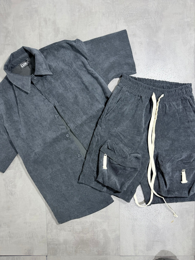 Completo nero millerighe con bermuda cargo 10-16 anni