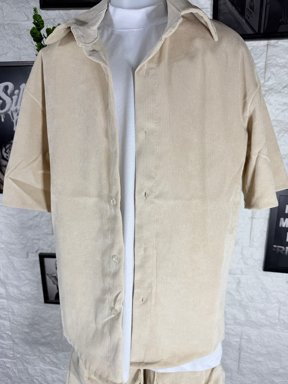 Completo beige millerighe con bermuda cargo 10-16 anni