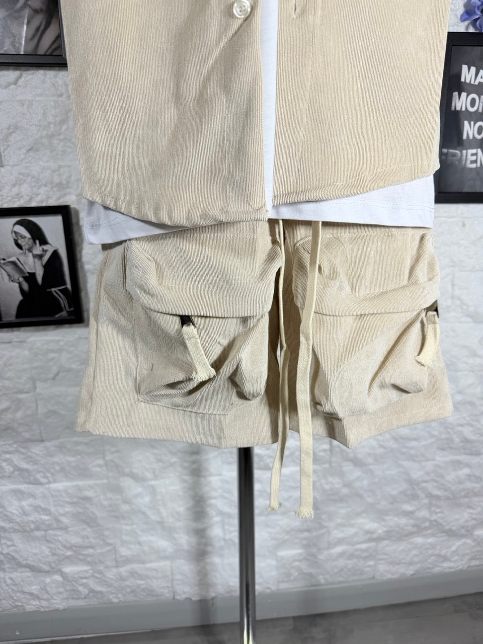 Completo beige millerighe con bermuda cargo 10-16 anni