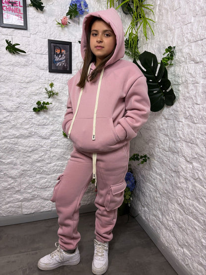 Completo rosa antico con felpa e pantalone cargo - FELPATO 6-16 anni