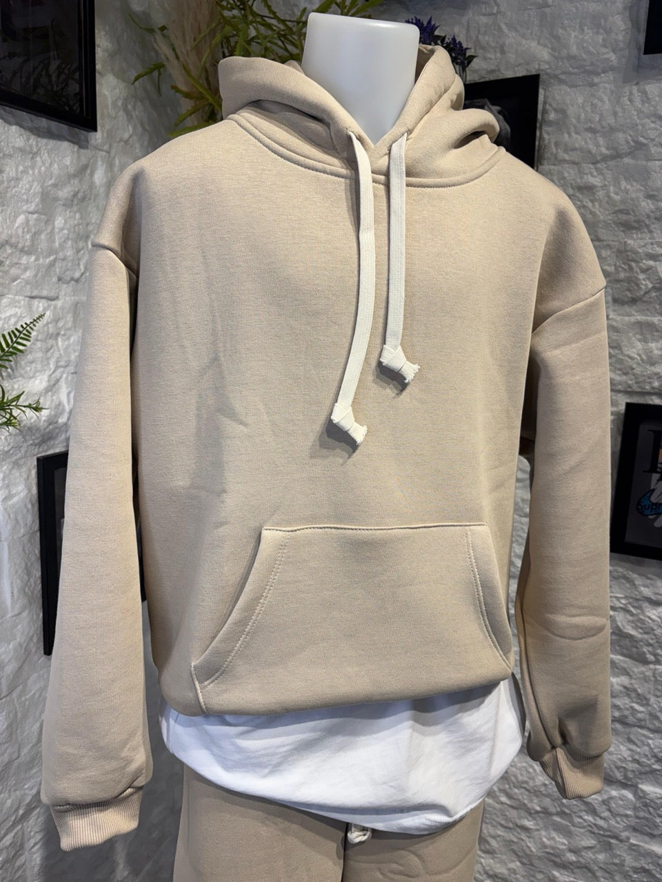 Completo beige con felpa cappuccio e pantalone ampio - FELPATO 6-16 anni