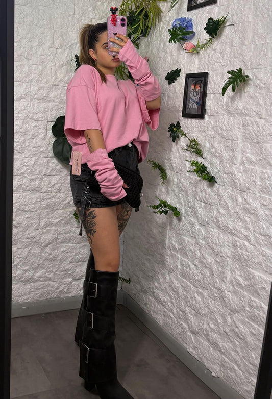 Maglia in tinta unita con manicotti - OVERSIZE