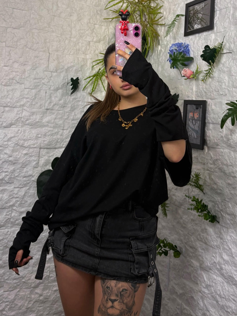 Maglia in tinta unita con manicotti - OVERSIZE