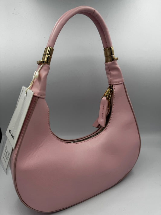 Borsa rosa cipria in ecopelle con manico imbottito e tracolla