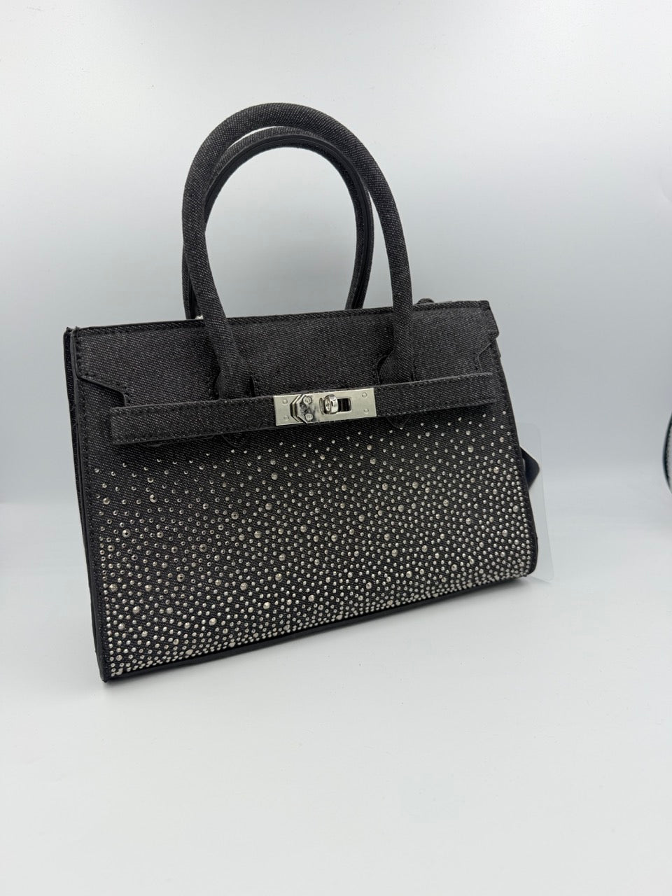 Borsa bauletto nera con strass e chiusura argentata