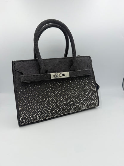 Borsa bauletto nera con strass e chiusura argentata