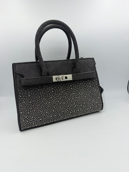 Borsa bauletto nera con strass e chiusura argentata