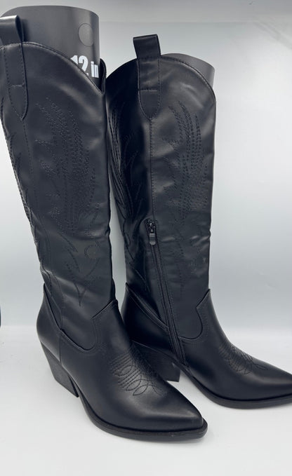 Stivale texano nero in ecopelle con cuciture decorative