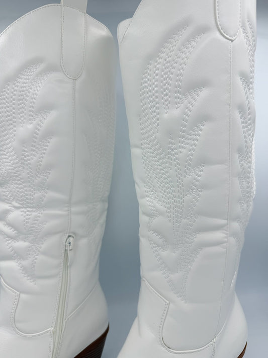Stivale texano bianco in ecopelle con cuciture decorative