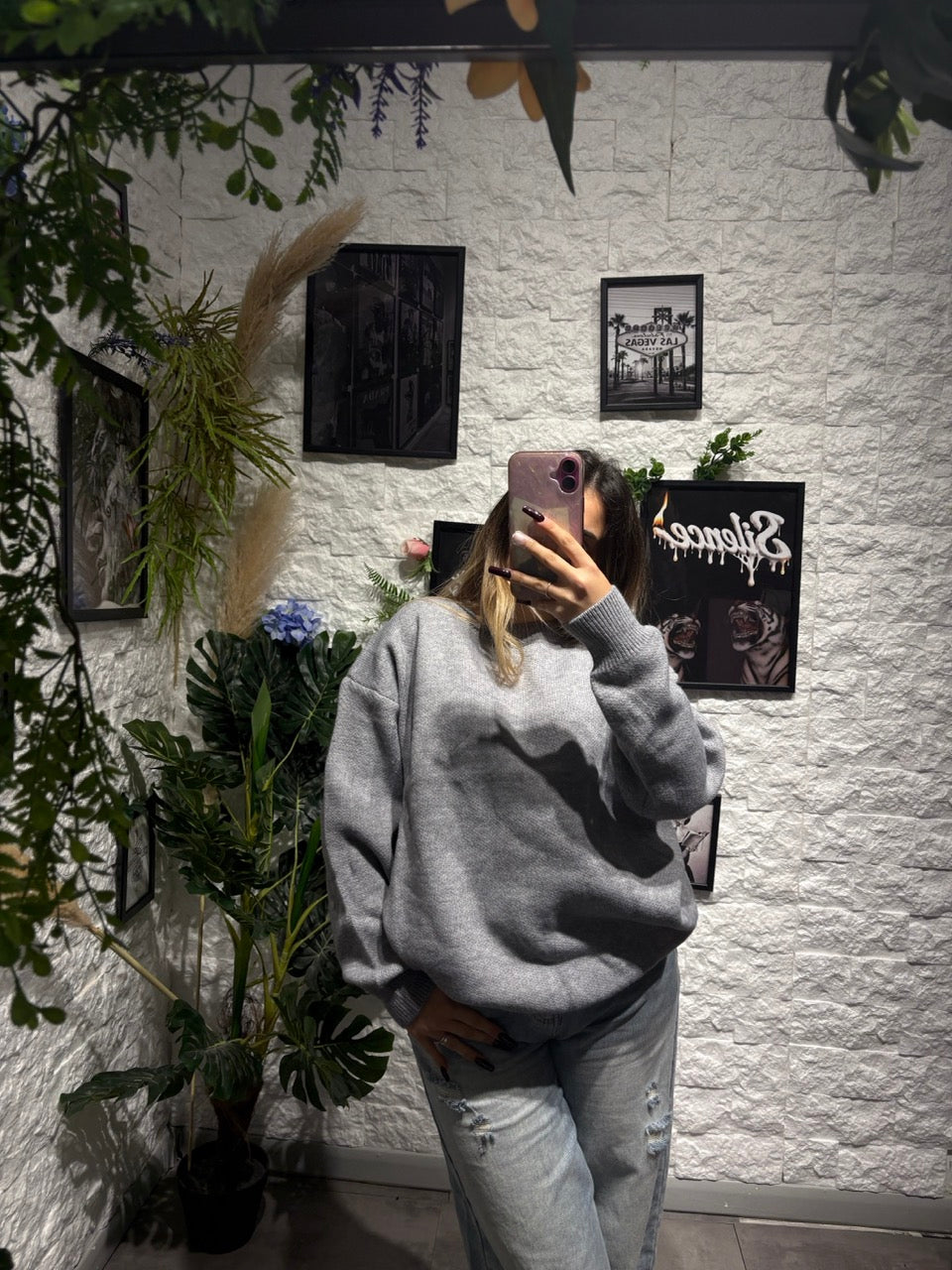 Maglione in maglia a tinta unita con girocollo - OVERSIZE